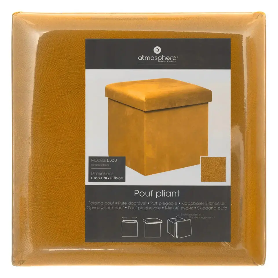 Atmosphera Storage Poef/Hocker - Opvouwbaar - Okergeel - 38x38 cm