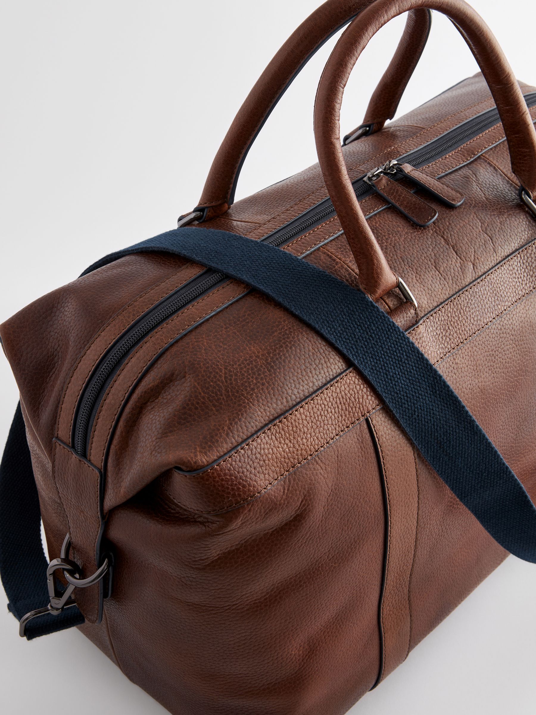 Lichtbruin/marineblauw - Leather Weekend Holdall Bag
