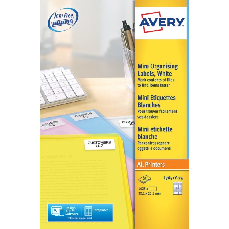 Etiquette avery fluorescente laser jaune 38,1 x 21,2mm     boite de 1625