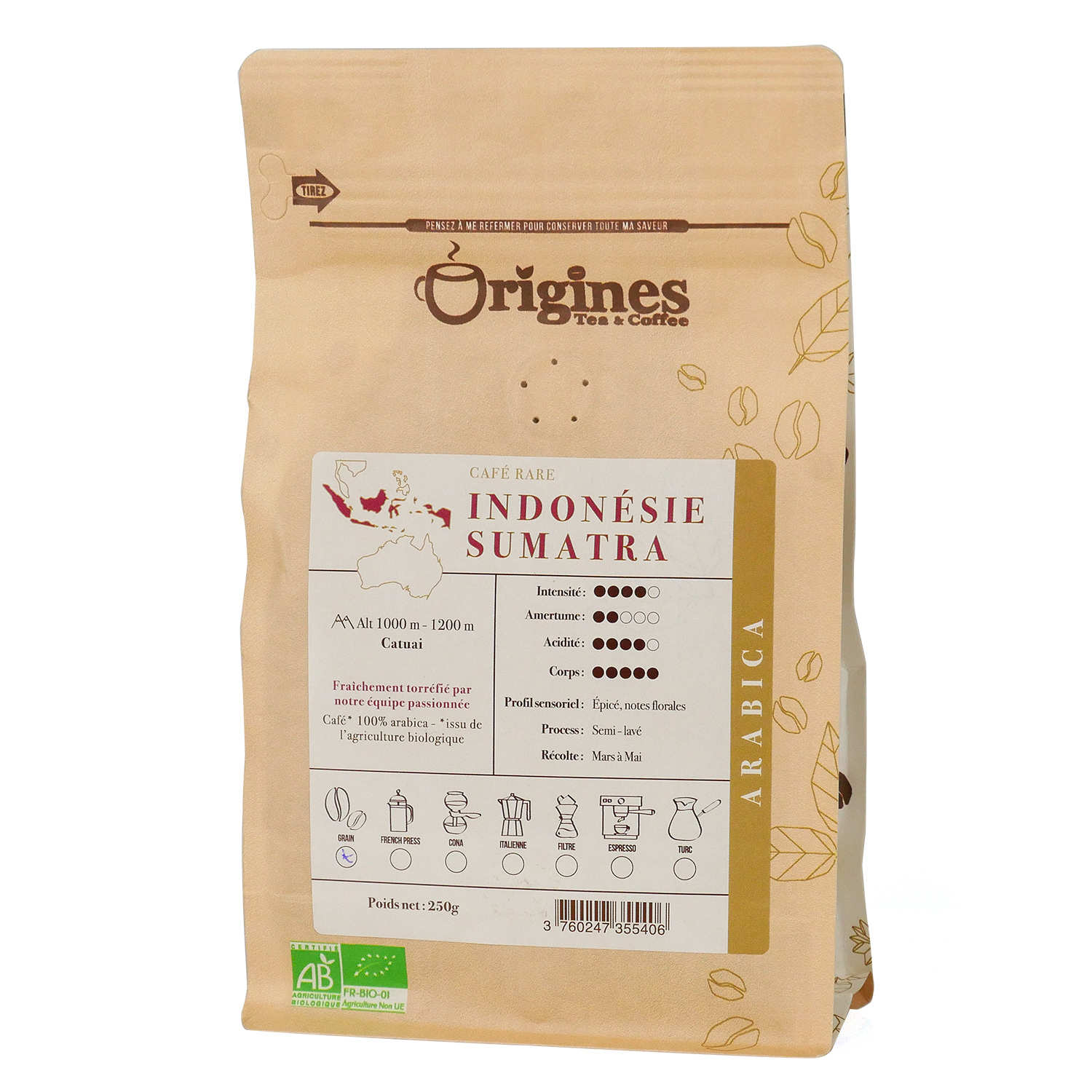 Café en grains bio - Indonésie Sumatra Pur Arabica
