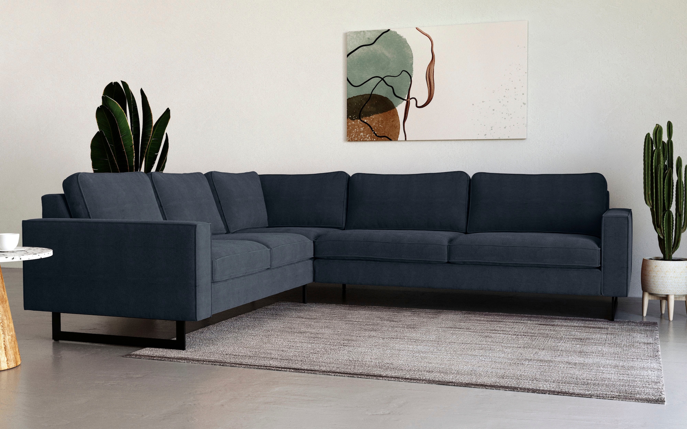 Home affaire Ecksofa »Pinto, XXL, 250/290 cm, langer Schenkel, Ottomane« Cord, Chenille, Lederoptik, mit Keder, Metallfüsse, Wellenunterfederung