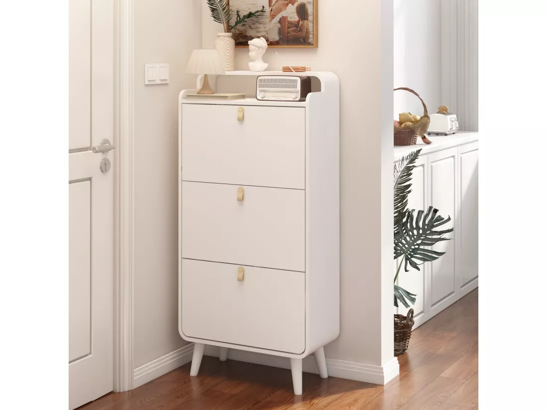 Haobosic - Armoire à chaussures avec 3 tiroirs rabattables, meuble de rangement pour entrée, étagère étroite avec compartiment supérieur,blanc