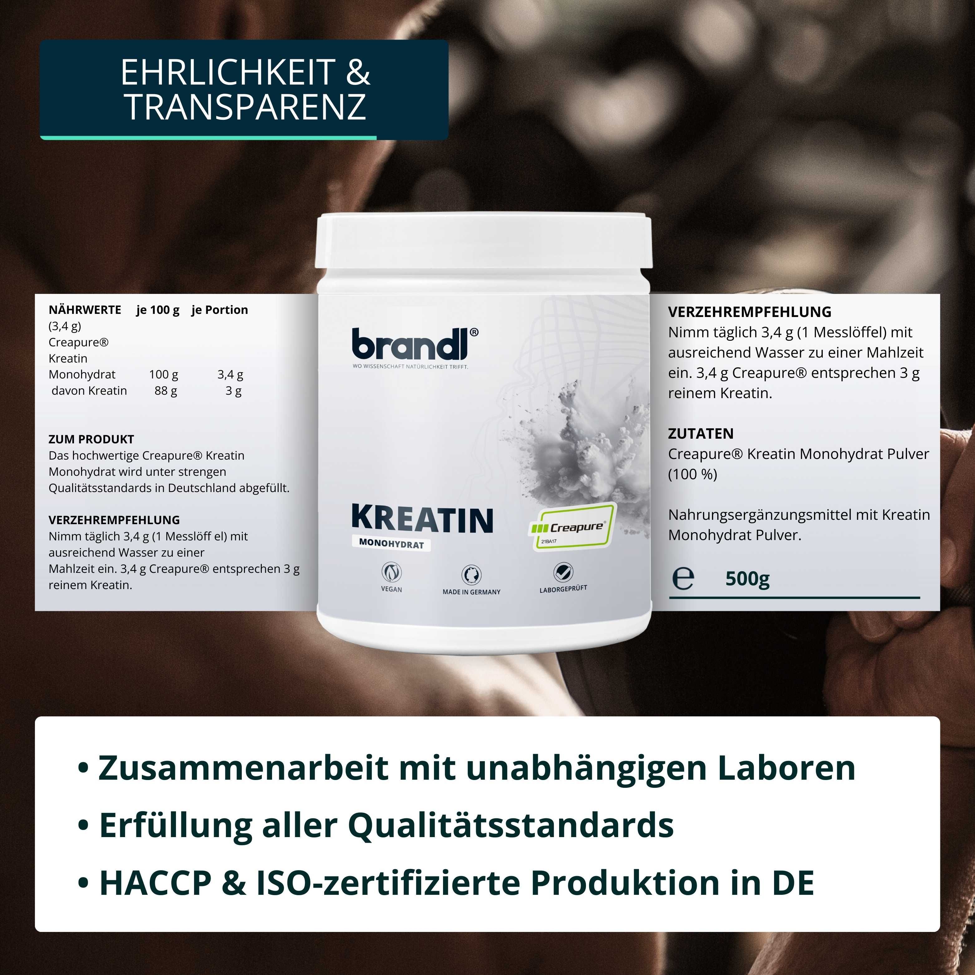 brandl®  Kreatin CREAPURE Creatin Monohydrat Pulver | 100% Made in Germany