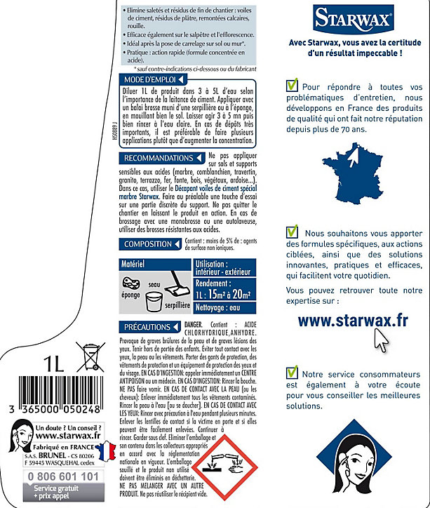 Décapant laitance de ciment carrelages Starwax 1L