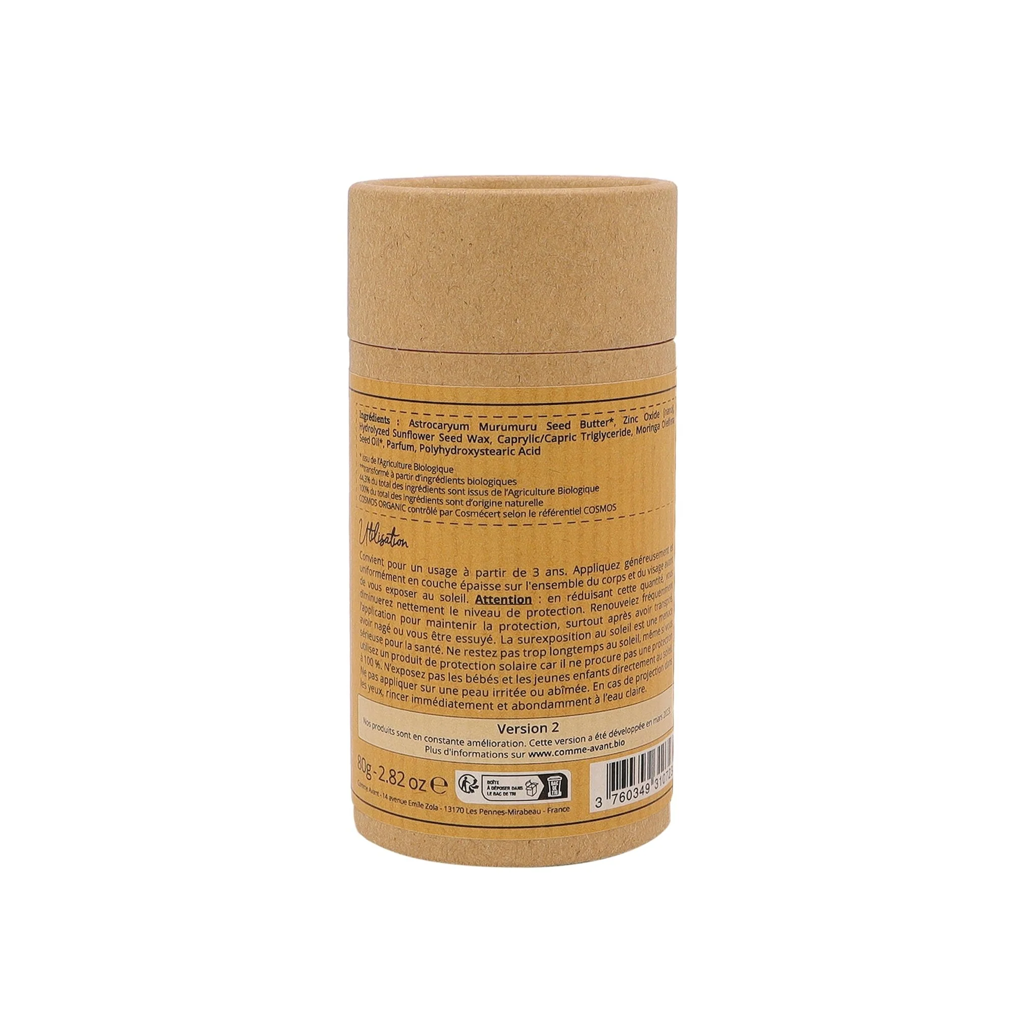 Crème solaire SPF30 minérale solide à l'huile de moringa - Version 3 - 1 crème solaire - 80g / Brut sans parfum