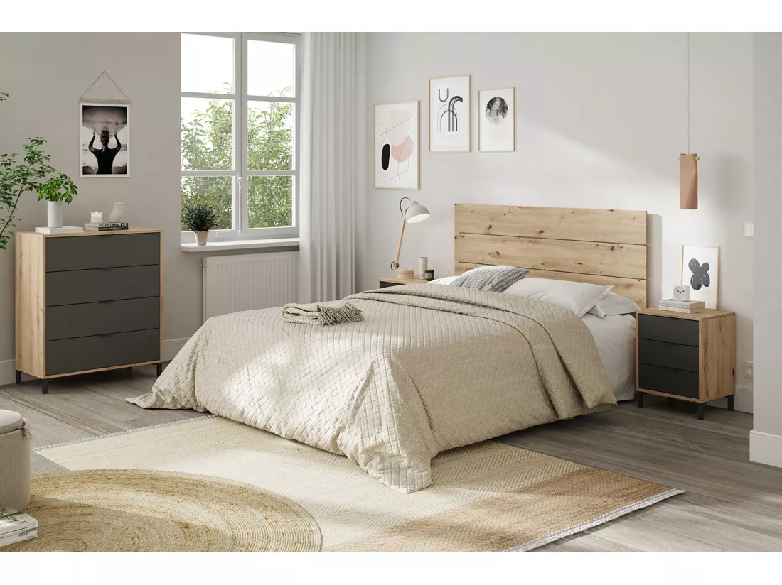 Commode, meuble de rangement coloris chêne nordique, gris anthracite - longueur 78 x hauteur 94 x profondeur 40 cm
