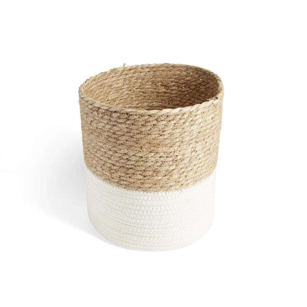 Panière naturelle jacinthe d'eau coton beige et blanc Ø21xH21cm