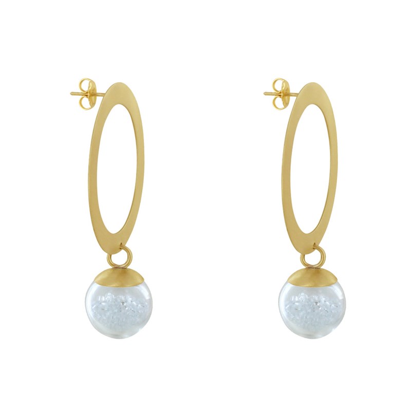 Boucles d'Oreilles Anneau Laiton Bulle Pâte de Verre et Perles