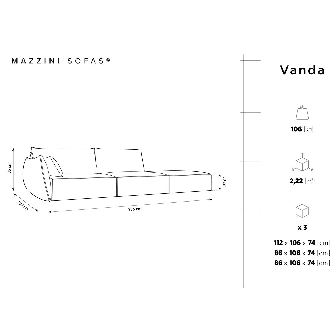 Mazzini Sofas Canapé gauche Velours Vanda 4 Places beige clair - 286x100x85 cm