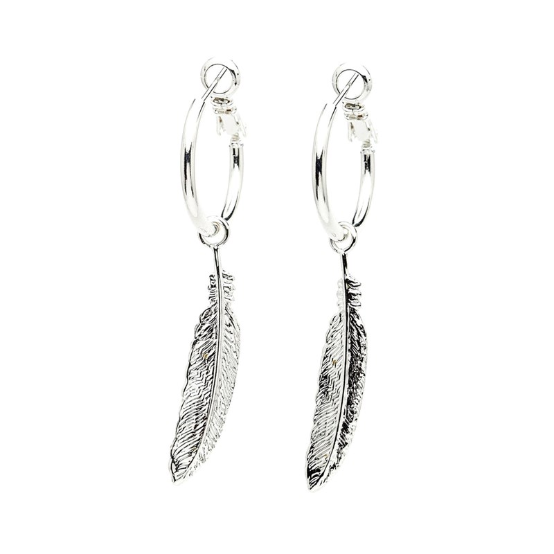 mini boucles d'oreilles créoles plumes plaqué argent - PHÉBÉ