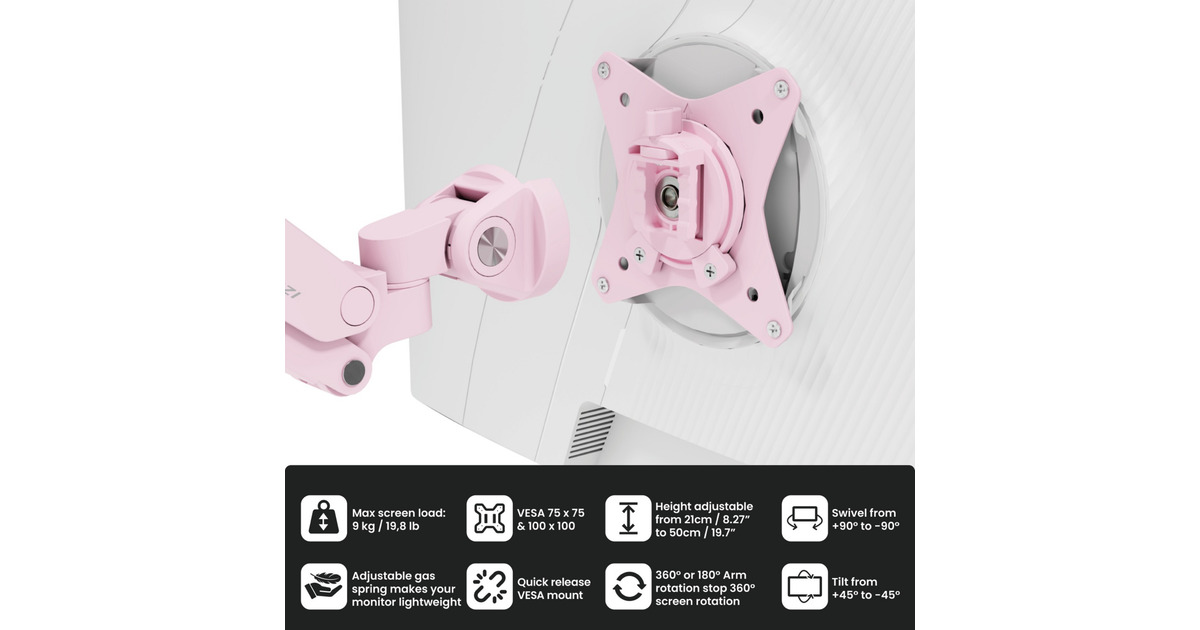 ArozziAlzare Neo - Gas Spring Monitor Arm - Pink monitorarm  (Roze)