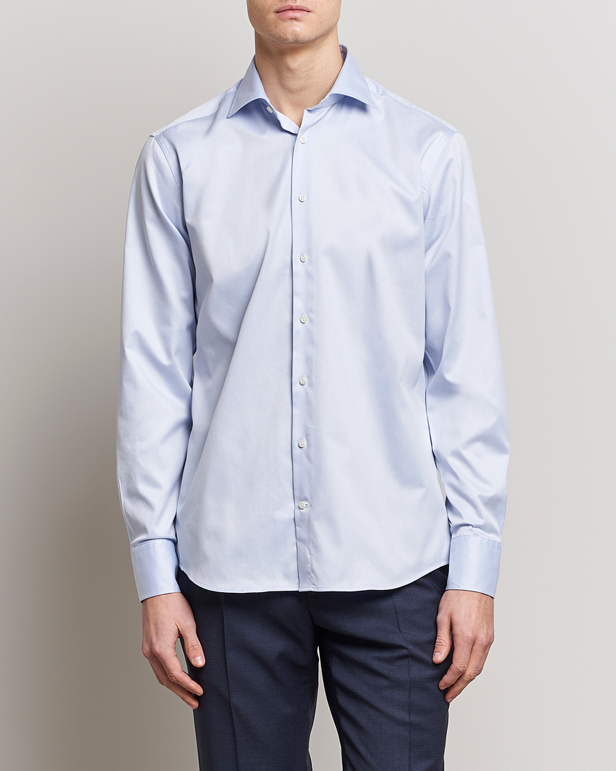 Stenströms Fitted Body Twofold Stretch Shirt Light Blue