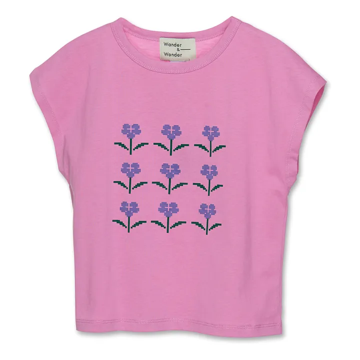 Wander & Wonder T-Shirt Broderie Fleur Coton Bio | Rose fuschia