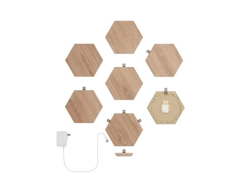 Nanoleaf Elements Starter Kit - Trådløst belysningssæt - varmt til køligt hvidt lys - 1500-4000 K - hexagon - træ-look