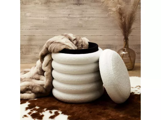 FLOKI - Pouf-Coffre Ø37cm Matelassé Blanc