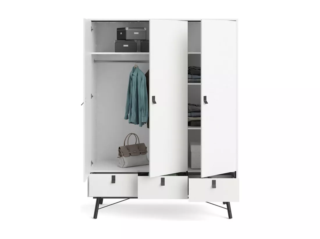 Rye Armoire 3 portes, 3 tiroirs, blanc mat.
