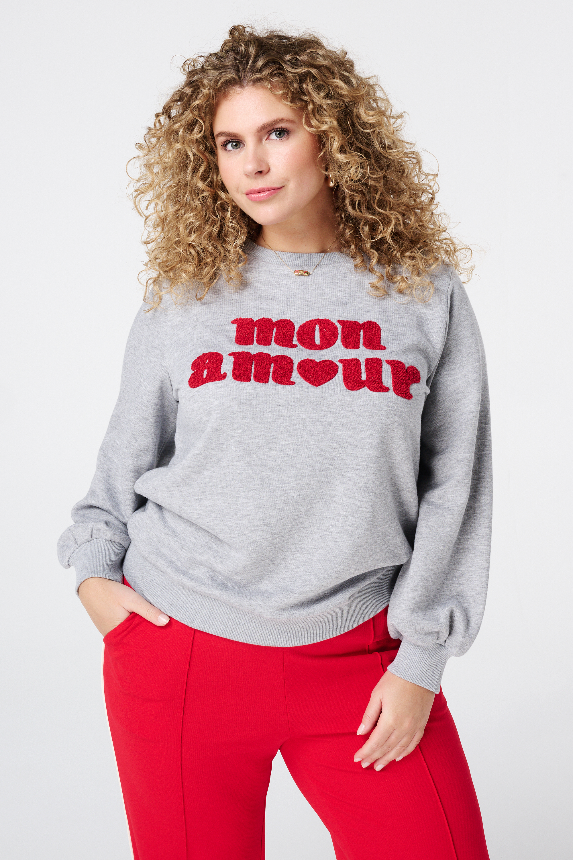 Sweater met tekst light grey melange