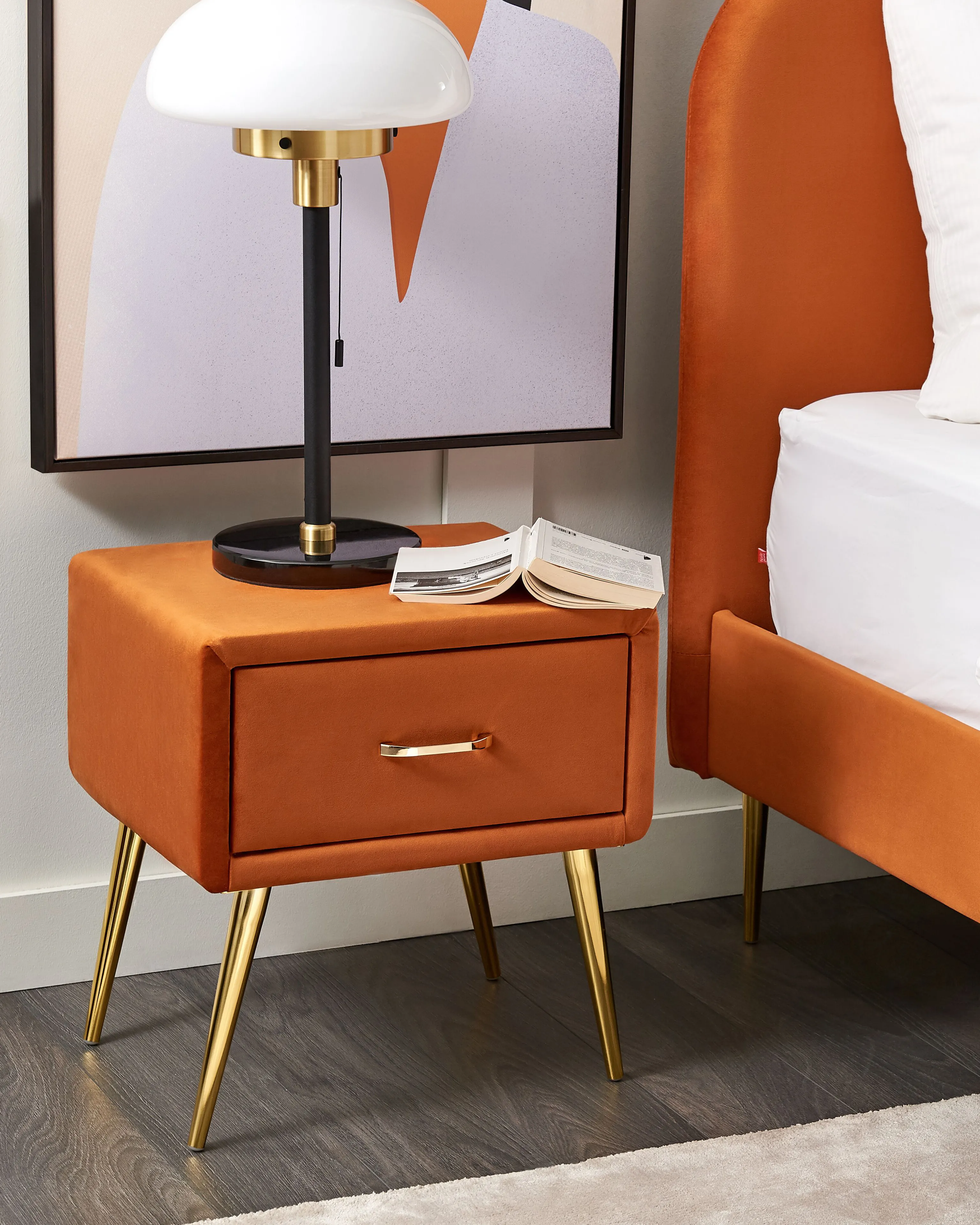 Nachtkastje met 1 lade FLAYAT Fluweel Oranje