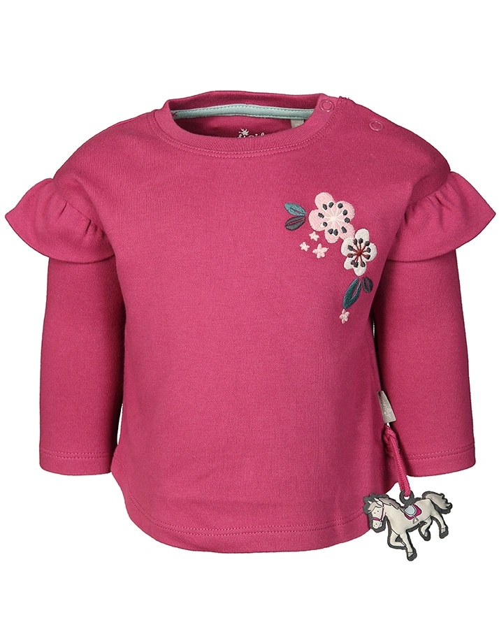 Langarmshirt FLOWERS mit Rüschen in himbeer