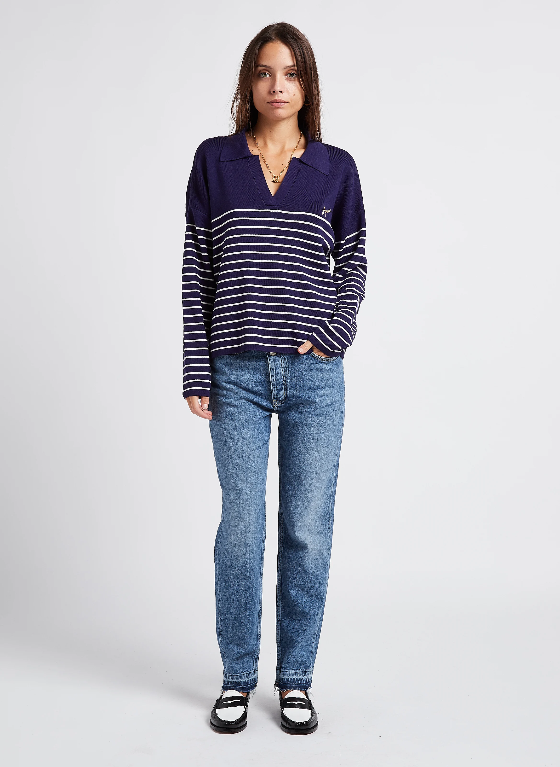 MONDOVIE AMOUR - Pull col V ample en laine mélangée | Bleu