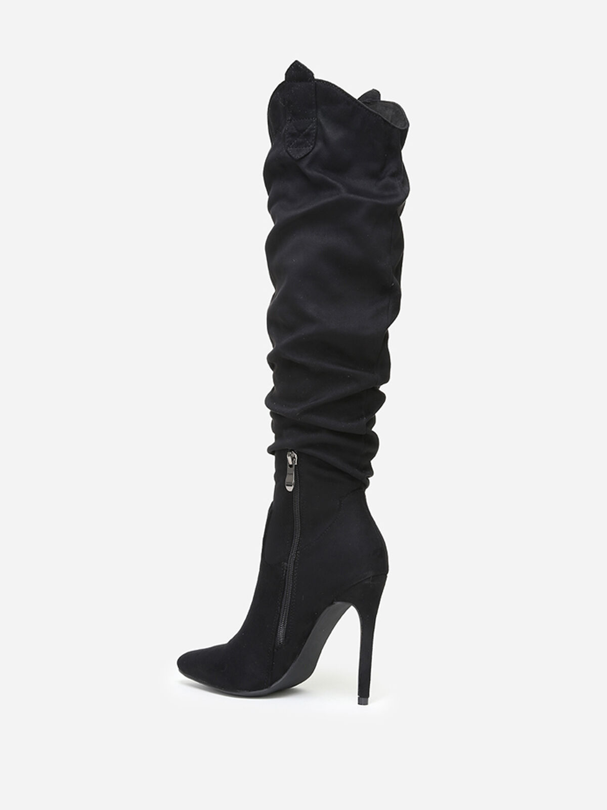 Bottes en suédine à talon fin et bout pointu- Noir