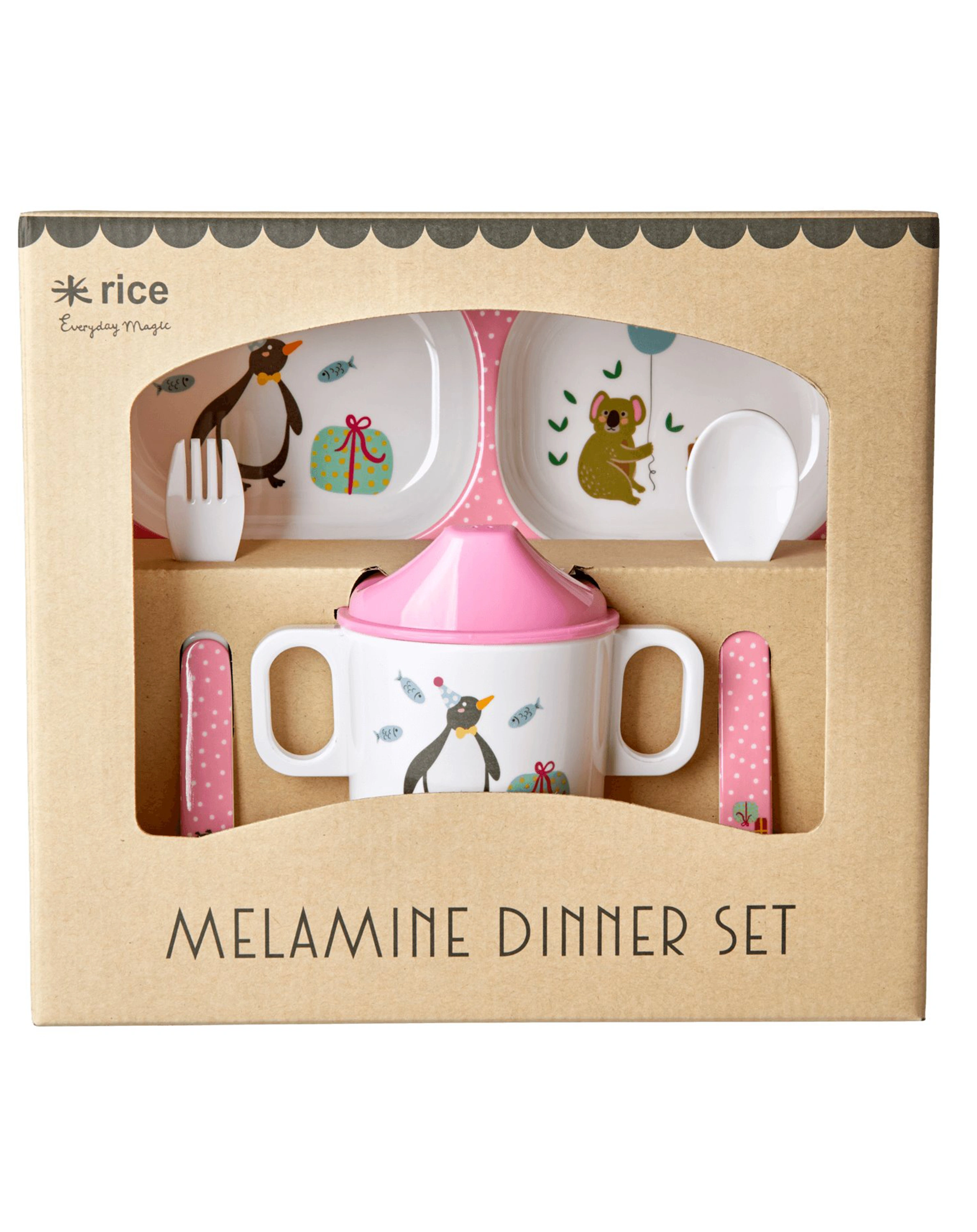 Melamin-Geschirrset BABY - PARTY ANIMAL 4-teilig in rosa