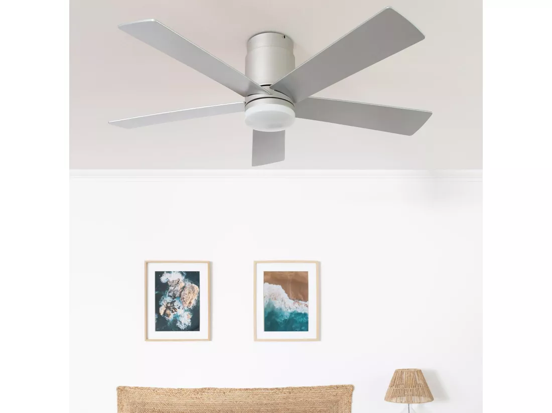 Ventilateur de Plafond Silencieux Flatiron 132 cm Moteur DC Argent Télécommande Avec lumière