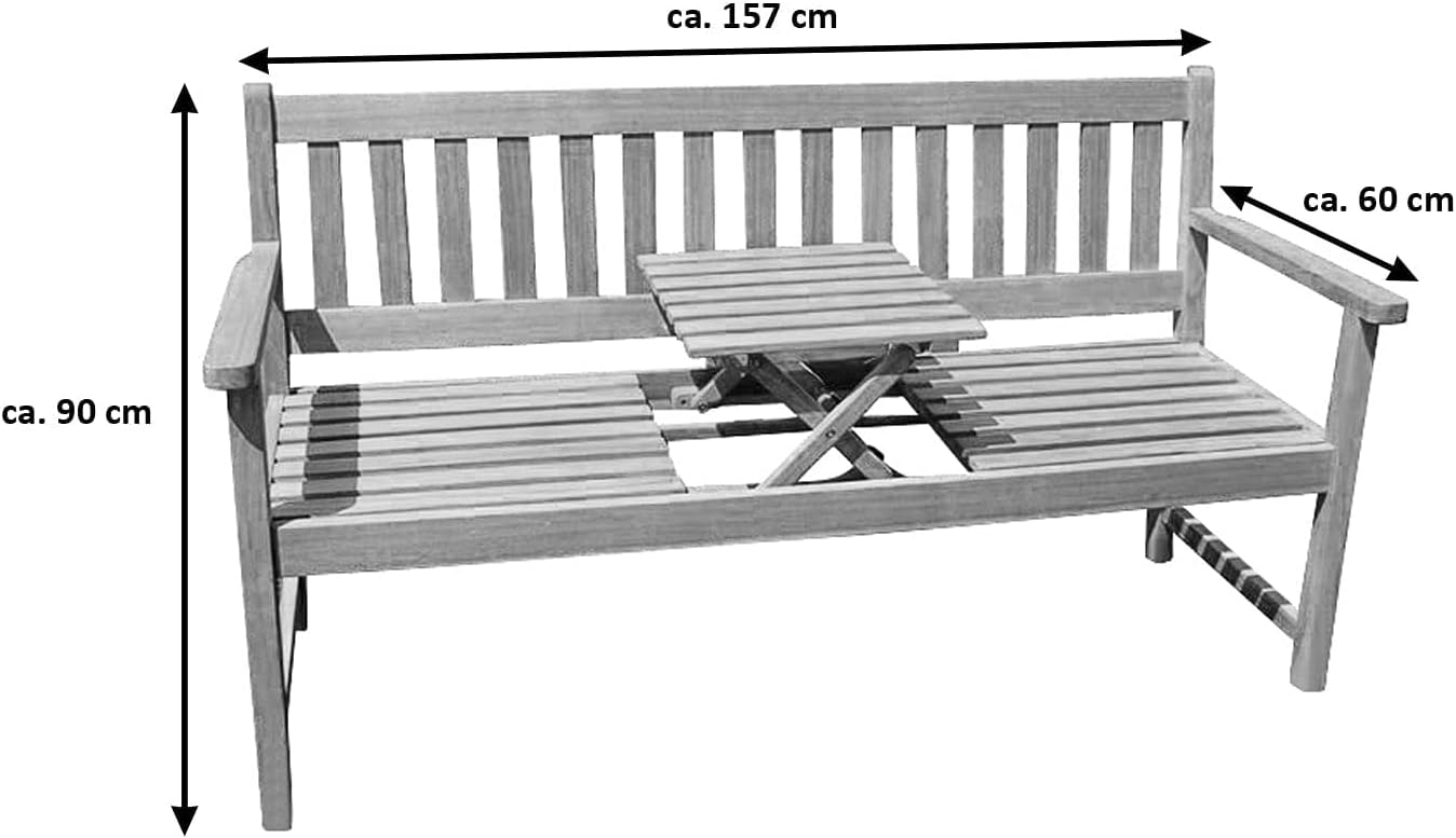 SAM 3-Sitzer Gartenbank Lorenzo, Sitzbank mit integriertem & einklappbarem Tisch, Akazienholz massiv & geölt, Holzbank für Balkon, Terrasse oder Garten, 157x60 cm