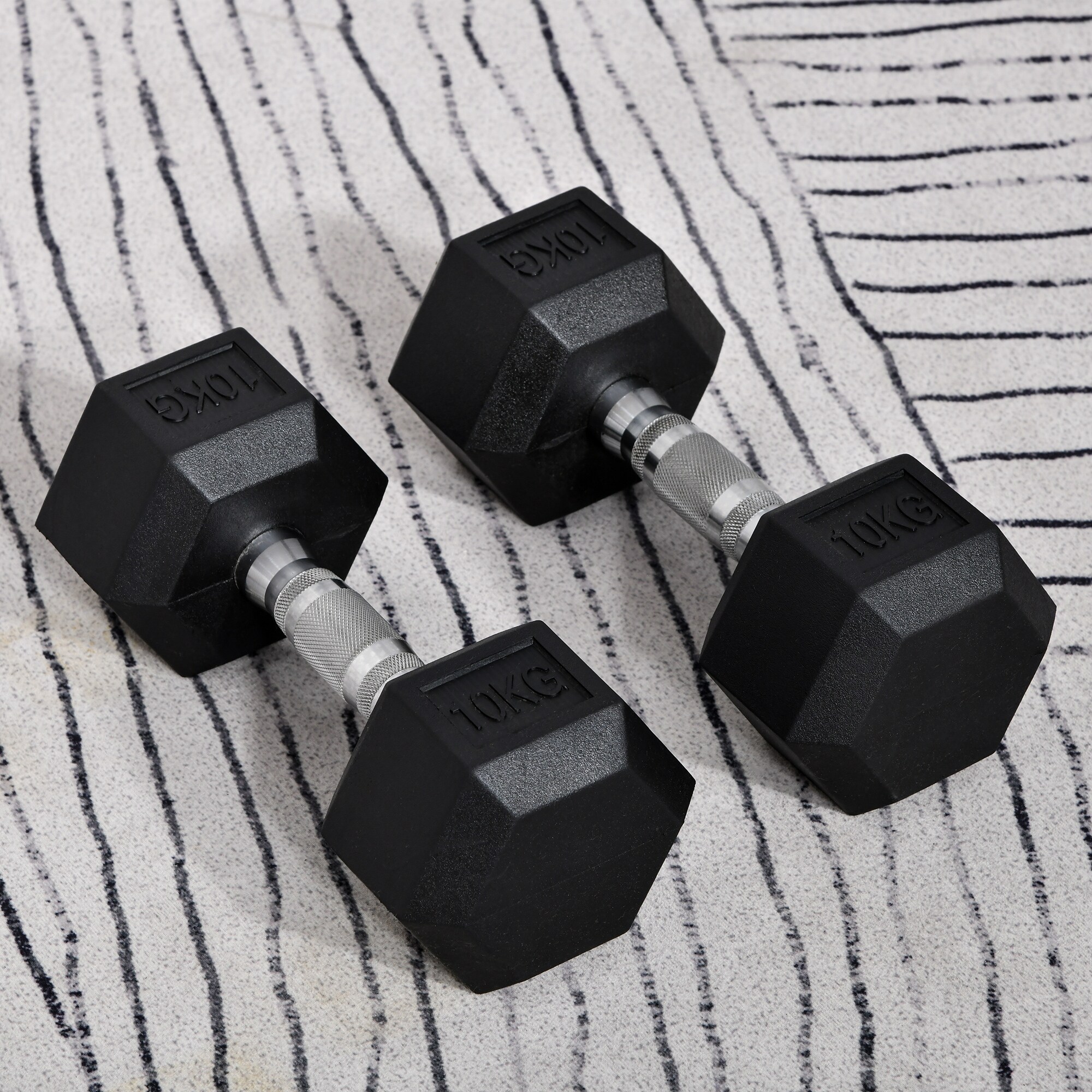 HOMCOM Kurzhantel 2er Set in Hexagon Form schwarz, silber 13,5B x 13,5T x 9,1H cm