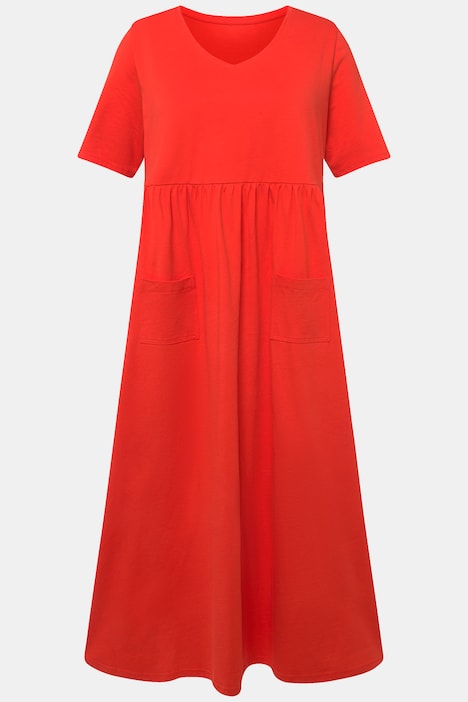 Jerseykleid, Empirenaht, A-Linie, V-Ausschnitt, Halbarm