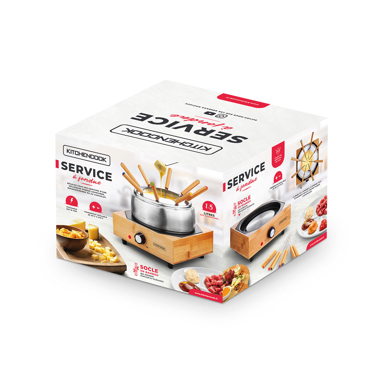 Kitchencook Appareil de fondue avec base en bambou ecowood inox multicolore