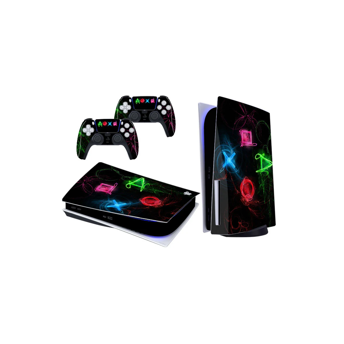 PS5-konsoll og kontrollerskin Flerfarget