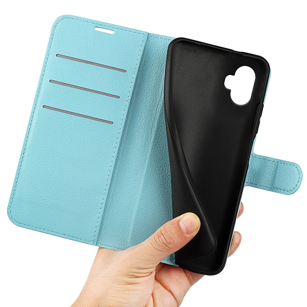 Samsung Galaxy XCover7 Pro Leder Tasche Flip Cover Litchi Look - Hellblau