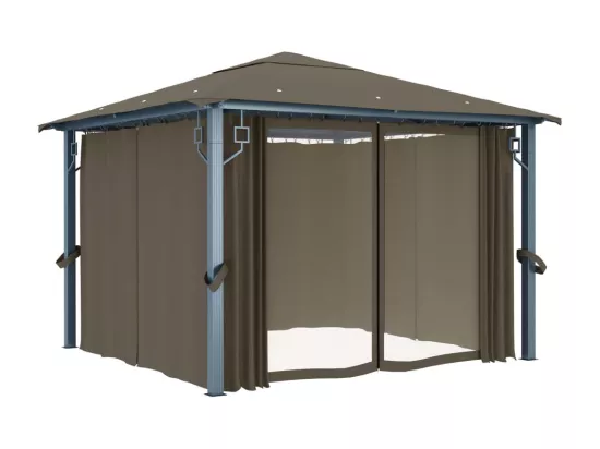 Tonnelle avec rideau et lumières LED 3x3 m Taupe Aluminium