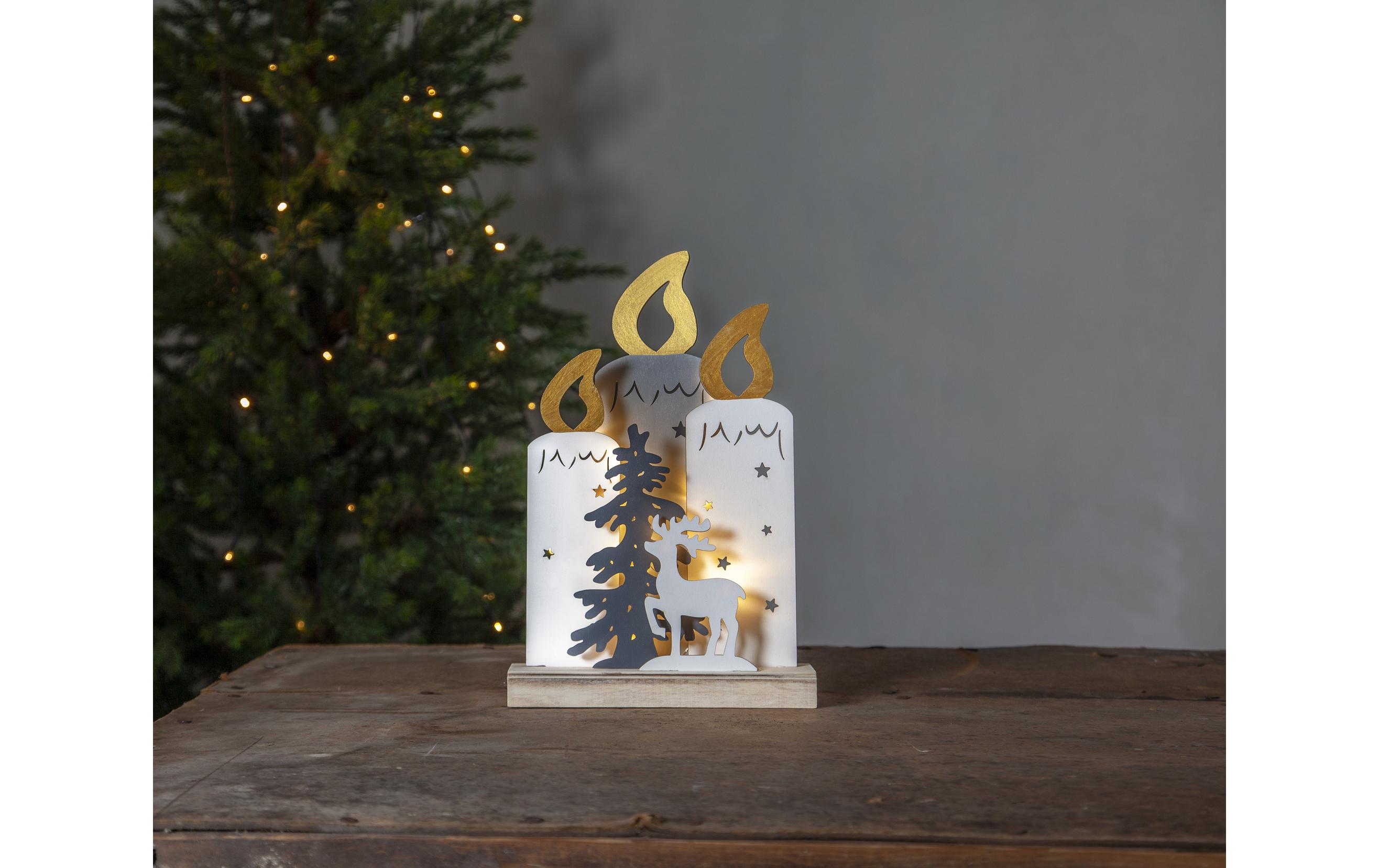 Tischdeko Kerzenständer Fauna, 34 cm, HolzBeleuchtete Weihnachtskerzen