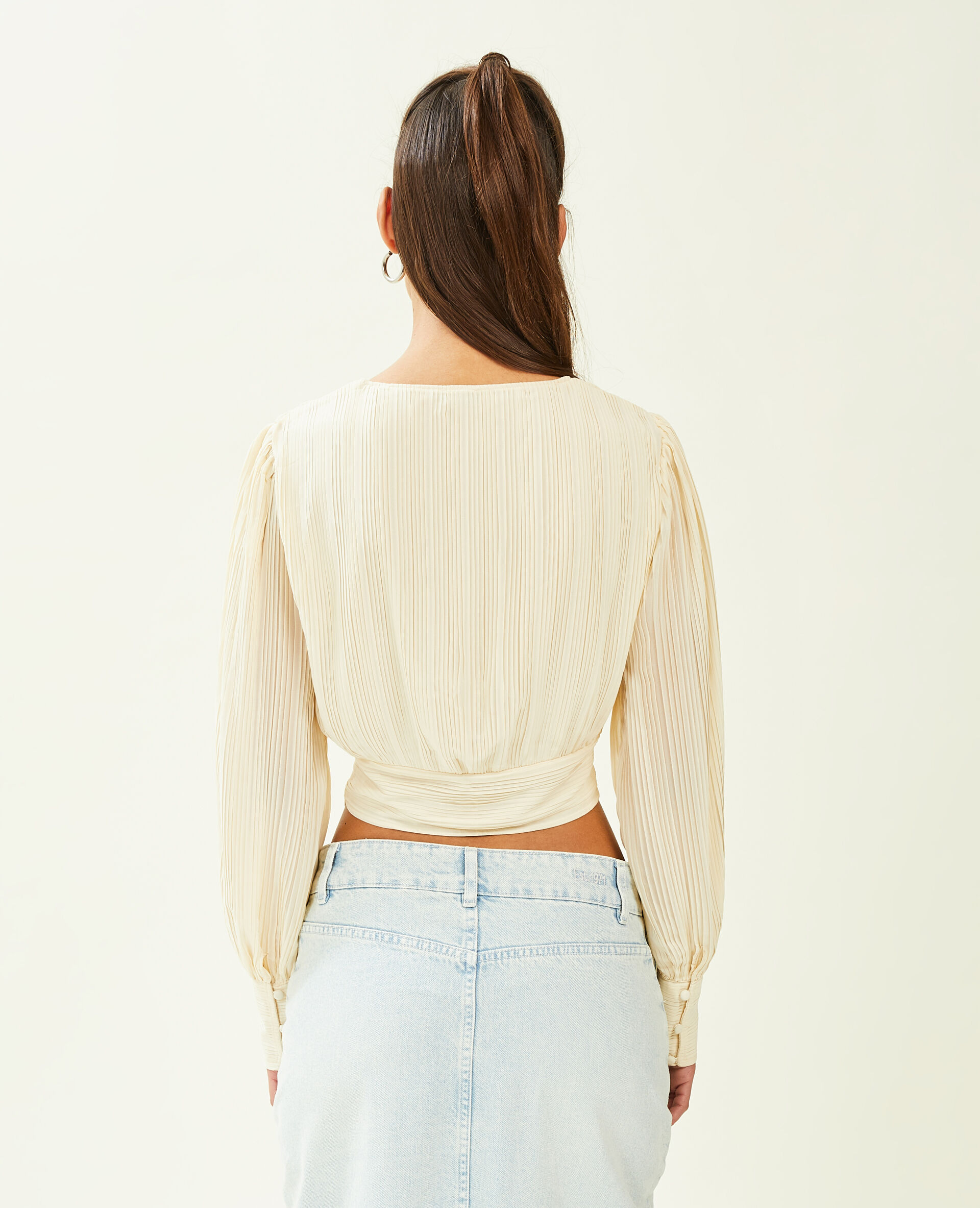 Top effet drapé à manches longues - Beige