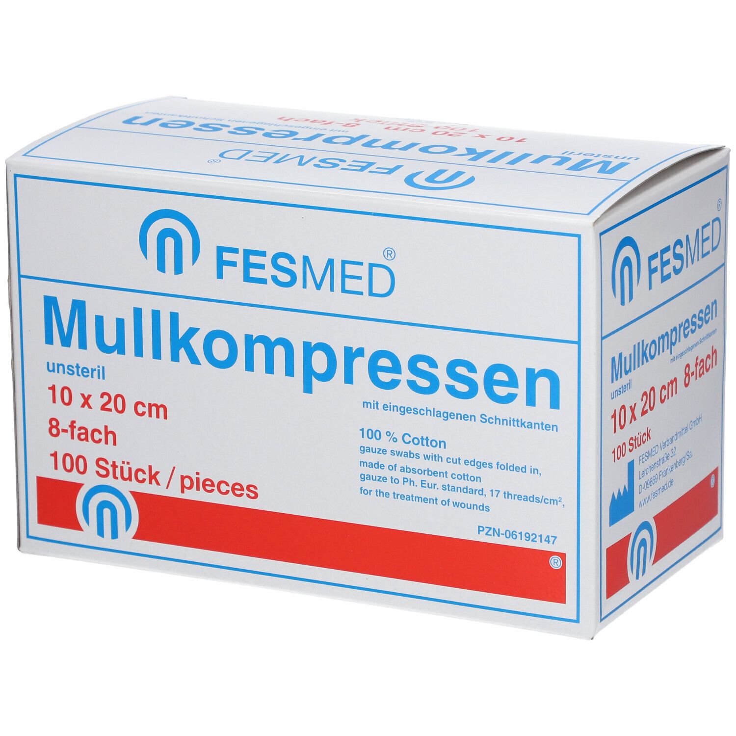 Fedmed Mullkompressen 10 x 20 cm unsteril 8fach