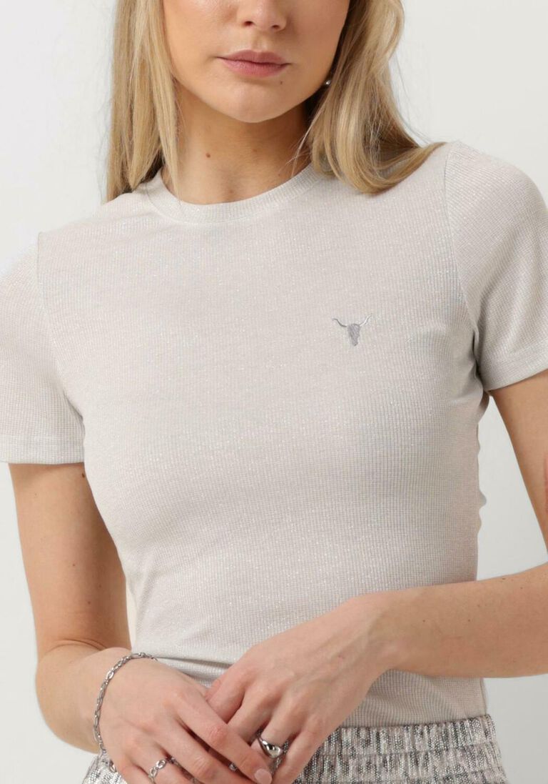 ALIX THE LABEL witte alix the label t-shirt ladies knitted lurex rib t-shirt