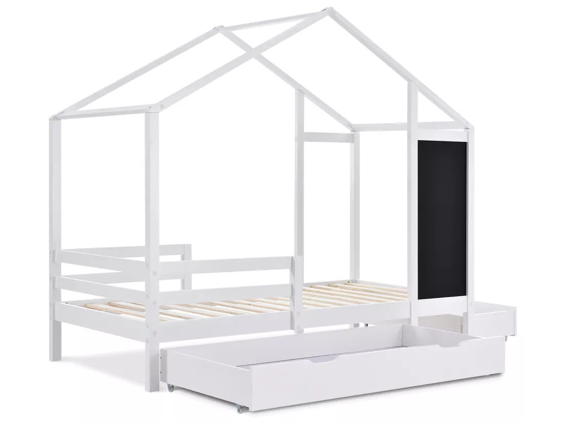 Lit gigogne cabane 2 x 90 x 200 cm - 2 tiroirs - Pin - Blanc - Sweiko