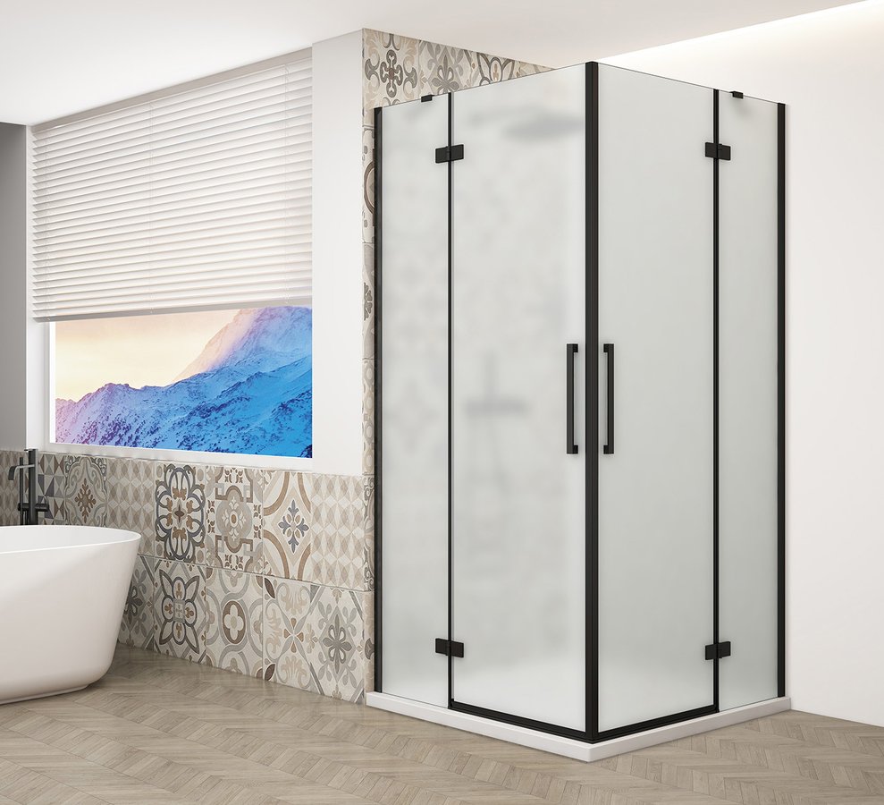 Gelco Trinity douchecabine met hoekinstap 80x80cm mat glas zwart mat