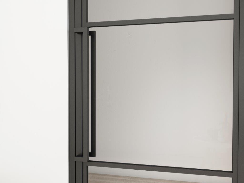 Complete glazen deurset met beslag, loft-stijl, 834x1972mm, DIN rechts - greeplijst, draaideur