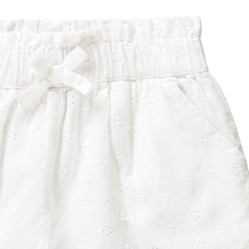 Short taille haute en broderie anglaise pour fille - Blanc