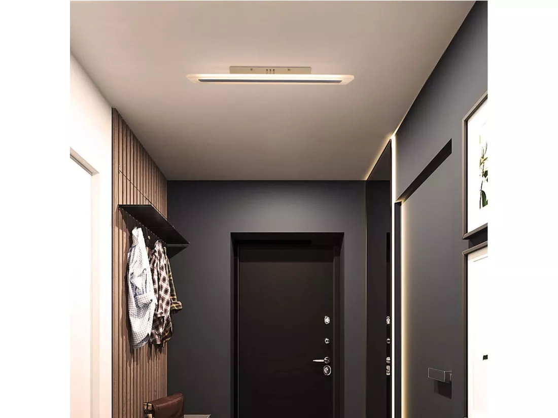NETTLIFE Plafonnier LED Moderne 80CM Blanc Long Lampe de Dimmable avec Télécommande Plat Acrylique pour Salon Chambre Bureau Cuisine