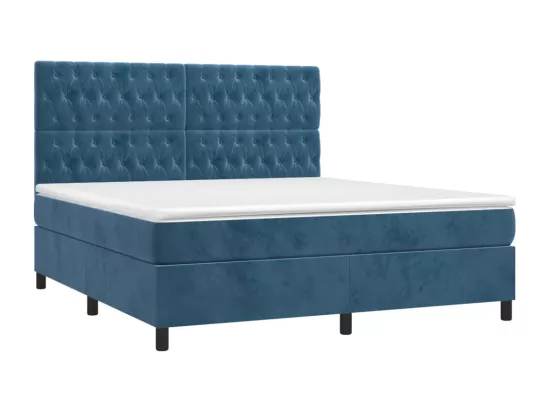 Sommier tapissier matelas et LED Bleu foncé 180x200 cm Velours