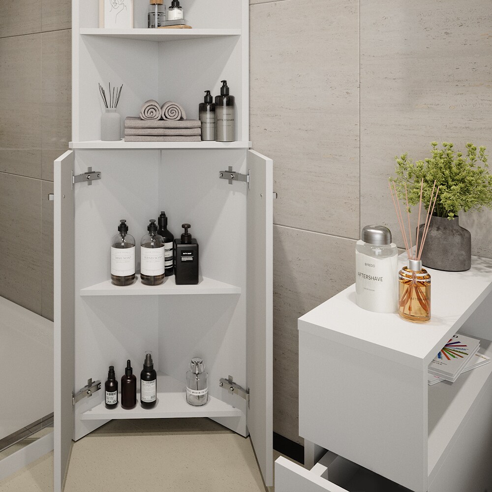 Vicco Badschrank Fynn Weiß 36 x 175 cm Eckschrank 2 Türen