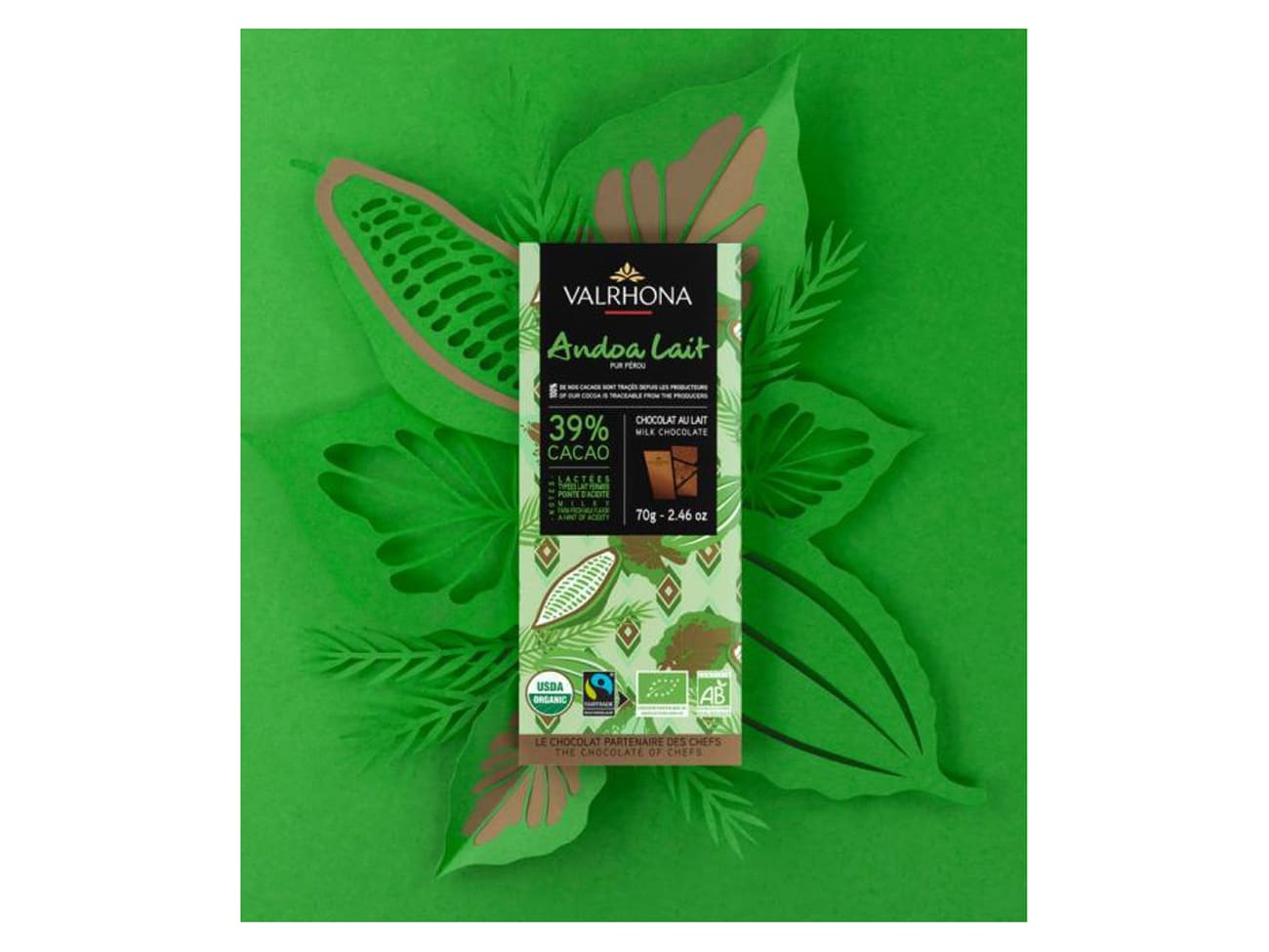 Tablette chocolat au lait Bio Andoa 39% - 70 g - Valrhona