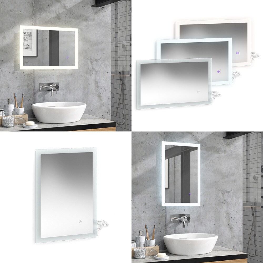 Vicco Badspiegel Wandspiegel LED-Spiegel Weiß 60x40 cm Badezimmer Spiegel Badmöbel Hängespiegel Spiegelbeleuchtung Touch-Switch dimmbar rahmenlos