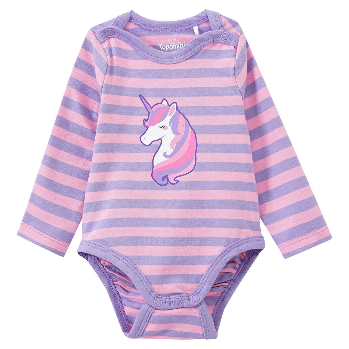 Topomini 3 Baby Langarmbodys mit verschiedenen Prints helllila / rosa / pink