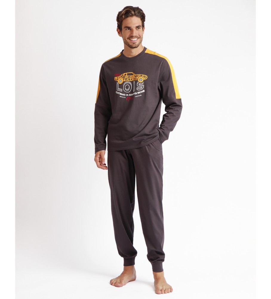 Pijama Lois de manga comprida com listras estilo Speedway na cor marrom