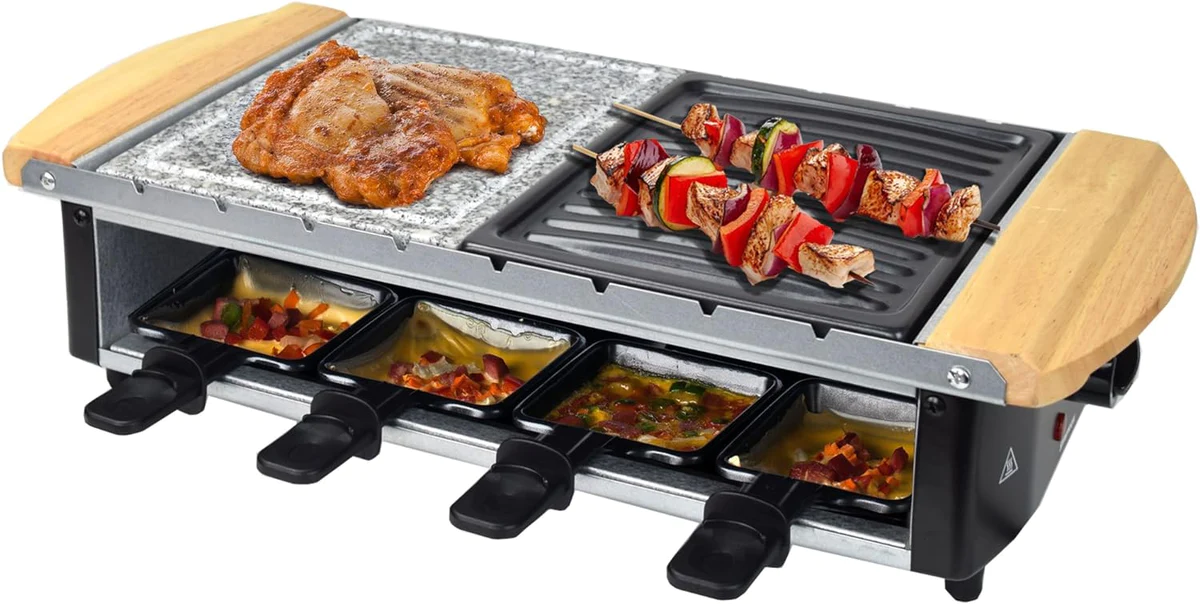 Raclette avec plaque de cuisson et pierre chaude en acier inoxydable 8